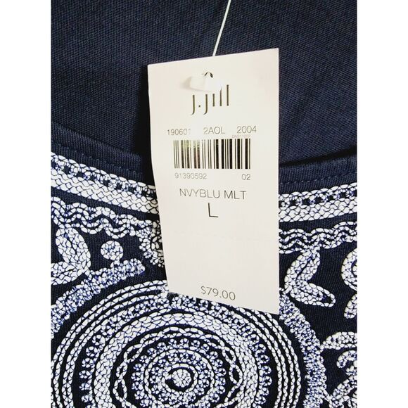 J. JILL L Navy White Embroidered Trim BOHO Tunic Round Neck NWT RV $79 - Picture 8 of 9